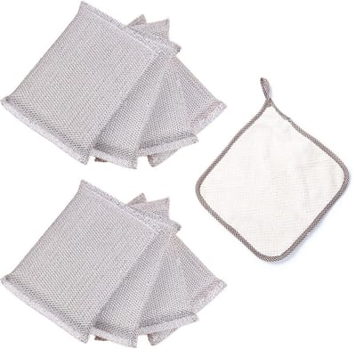 8 vaatsponzen met 1 microvezeldoek, anti-aanbaksponsborstel, multifunctionele doek, keukenreinigingsborstel, multifunctioneel keukenreinigingsgereedschap