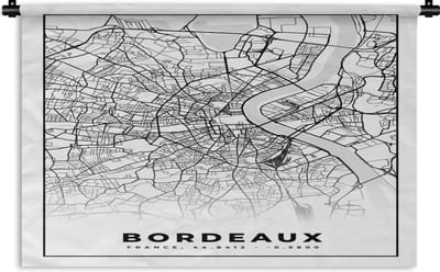 Wandkleed - Wanddoek - Kaart - Stadskaart - Frankrijk - Bordeaux - Plattegrond - Zwart wit - 180x120 cm - Wandtapijt
