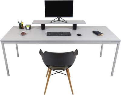 Multifunctionele Rechthoekige Tafel met Dikke Melamine Blad en Stalen Frame – Ideaal als Bureau, Vergadertafel of Eettafel – Grijs 200 x 80 x 75 cm