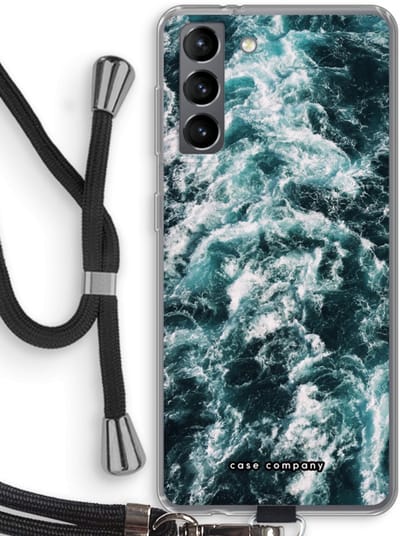 Hoesje met koord geschikt voor Samsung Galaxy S21 hoesje met Koord - Zee golf - Telefoonhoesje met Zwart Koord - Bescherming aan alle Kanten en Over de Schermrand
