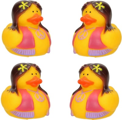 Badeendjes - Flower Power - 4 stuks - hippie - geel - 5 cm