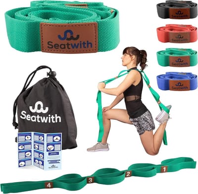 Yogariem met 10 lussen - 200 cm - Stretching riem voor yoga, pilates en fysiotherapie - Katoen-polyester - Met draagtas en trainingshandleiding