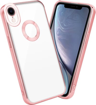 Cadorabo Hoesje geschikt voor Apple iPhone XR in Transparant - Roze - Beschermhoes gemaakt van flexibel TPU silicone Case Cover met Chrome applicatie