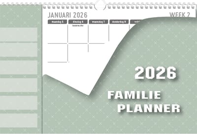 MGPcards - Family Planner XL 2026 - Weekplanner - Week begint op maandag - 34 x 24,5 cm - Grijs groen