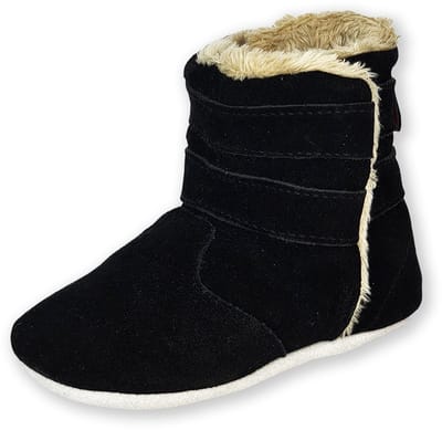 Aapie leren babyslofjes Winterboot Calgary - laarsjes - gevoerd - antislip - zwart - maat S