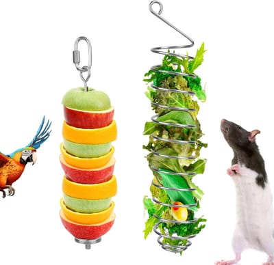Vogel Voerhouder - Fruit Vork Knaagdier Speelgoed - Vogels Voeren - Roestvrij Staal - 23cm en 28cm - Zilver