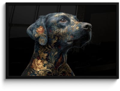 Poster in lijst - Fotolijst 90x60 cm - Posters - Hond - Zwart - Bloemen - Posterlijst zwart - Decoratie - Wanddecoratie woonkamer - Muurdecoratie slaapkamer
