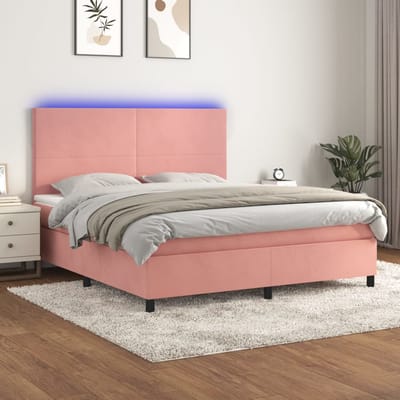 vidaXL - Boxspring - met - matras - en - LED - fluweel - roze - 160x200 - cm