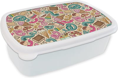 Broodtrommel Wit - Lunchbox - Brooddoos - Patroon - Wafel - IJs - 18x12x6 cm - Volwassenen
