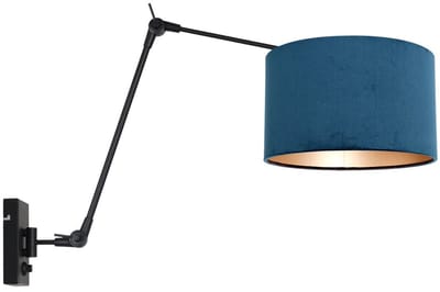 Wandlamp Prestige Chic 8240ZW - Zwart met blauw velours kap - Modern design - Metaal en textiel - Kantelbaar en arm is uitklapbaar en draaibaar - Steinhauer
