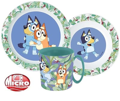 Bluey leaves - ontbijtset - beker, bord, bakje - 3 delig - kinderservies - beker met oor (265ml)