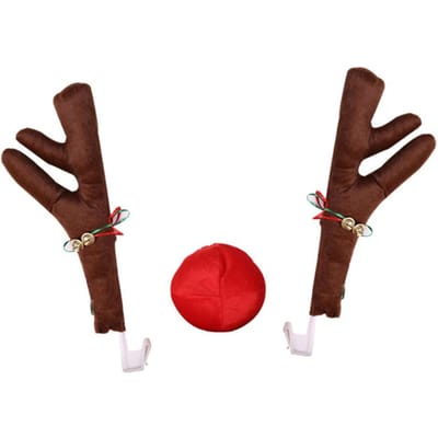 Décorations de Noël Renne Bois et Nez pour Voiture Kit de Décoration de Noël pour Véhicule Voiture SUV Van brown