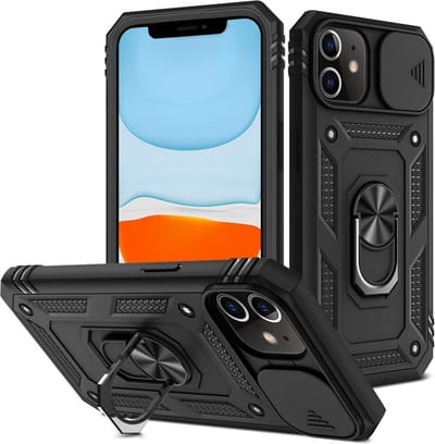 Coverup Hoesje - Geschikt voor iPhone 11 Hoesje - Coverup Ring Kickstand Back Cover met Camera Shield - Zwart
