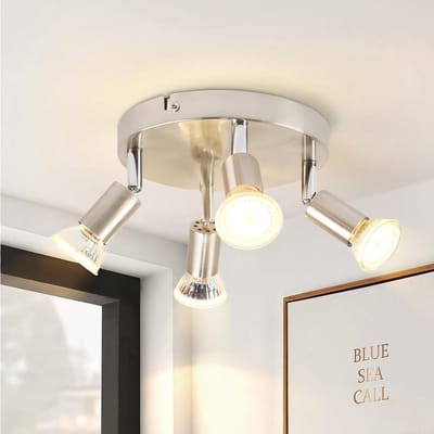 Glitzerlife - Plafondspot Plafondlamp - 4xGU10 draaibaar opbouwspot - LED verlichting - 330° verstelbaar - Metaal modern design - Ø18cm - Nickel