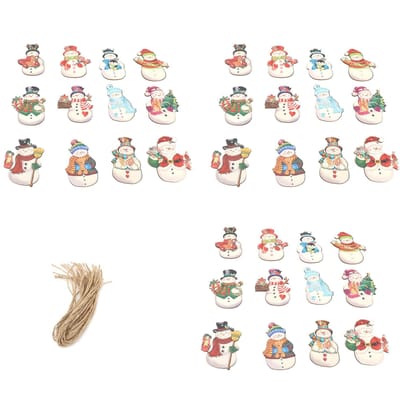 36 STKS Kerst Sneeuwmannen Houten Ornamenten Kerstboom Hangende Decoraties Knutselen met Hennep Touwen voor Winter white