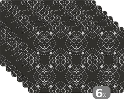 Placemat - Placemats kunststof - Patroon - Lijn - Zwart Wit - 45x30 cm - 6 stuks - Hittebestendig - Anti-Slip - Onderlegger - Afneembaar