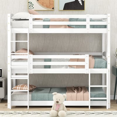 VVBV Houten Stapelbed 90x200 cm met Voor Kinderen/Tieners - Hout Wit - Zonder Matras
