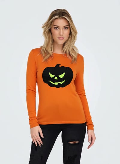 Starry Indigo - Halloween T-shirt Dames - Reflecterend - Pompoen gezicht