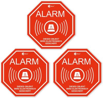 Alarm Stickers Set - Waarschuwingsstickers Beveiliging - Object Beveiliging - UV Bestendig Vinyl - 10x10cm - Rood