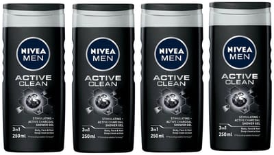 NIVEA MEN Douchegel - Active Clean - 4 x 250 ml - Voordeelverpakking