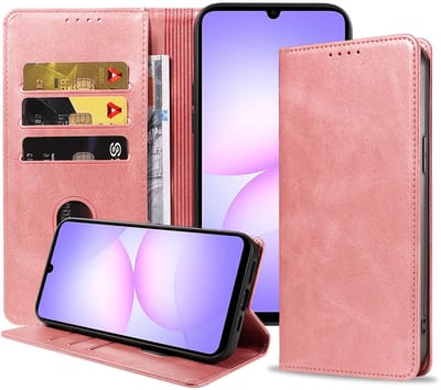 Geschikt voor Samsung Galaxy A07 Telefoonhoesje Kunstleer met Magnetische sluiting en Pasjeshouder Bookcase met Klepje - Walletcase with Cardslot - Rosé Goud - Smartphonica geschikt voor Samsung Galaxy A07