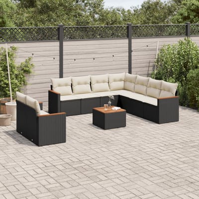 vidaXL - 10-delige - Loungeset - met - kussens - poly - rattan - zwart