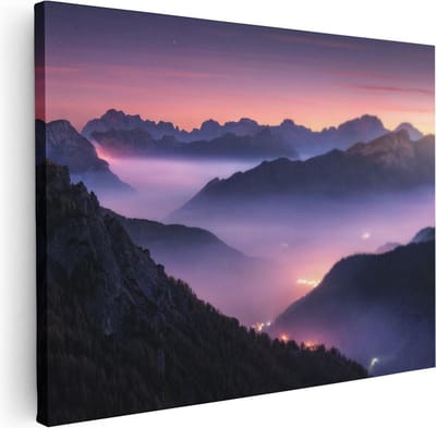 Artaza Canvas Schilderij Landschap - 40x30 cm - Klein - Wanddecoratie Bergen - Muurdecoratie Mist - Schilderijen Op Canvas Natuur