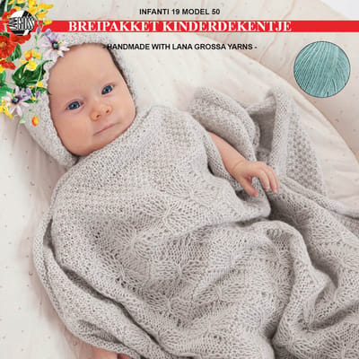 Breipakket deken-kinderdekentje-kado-kraamcadeau- kinderdekentje Ecopuno garen model 50 van Infanti 19-turkoois 044