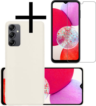 Hoesje - Met Screenprotector - Geschikt voor Samsung Galaxy A14 - Sterk & Shockproof - Back Cover - Siliconen Case - Telefoon Hoes - Wit