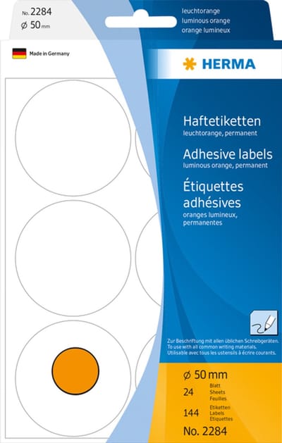 Etiket herma 2284 rond 50mm fluor oranje 144st | 10 stuks