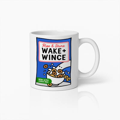 330ml Grappige "Wake + Wince" Ontbijtgranen Ontwerp Koffiemok – Humoristische Ochtendkoffiemok