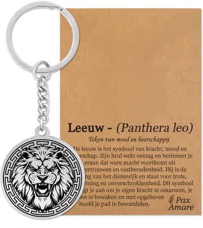 Leeuw Sleutelhanger Zilverkleurig - Dier Talisman - Roestvrij Staal / Stainless Steel - Pax Amare