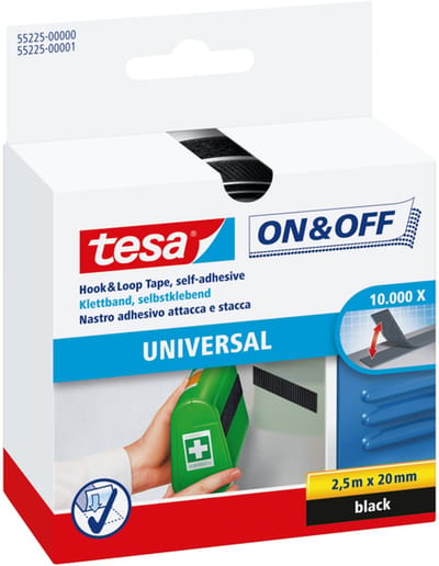 Klittenband tesa® On & Off Zelfklevend 2.5mx20mm zwart | 6 stuks
