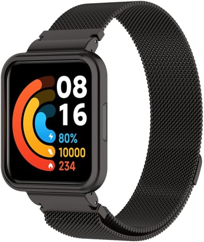 By Qubix - Milanese bandje met case - Zwart - Geschikt voor Xiaomi Redmi Watch 2 (Lite)