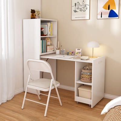Bureau tafel vertelbaar - Uitschuifbaar Bureau - Bureautafel - Bureautafel voor volwassenen - Bureautafel wit - Bureau tafel vertelbaar - Kluisje - Computerbureau - 136x126x55 cm - Moderne stijl