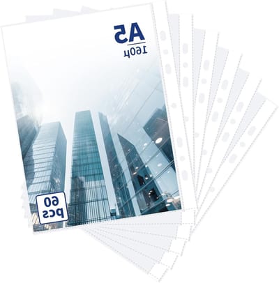 60 stuks A5 brochurehoezen, extra sterke 160µ PP, 7-gaats voor 2/3-ringmappen, ideaal voor kantoor en school, bescherming voor documenten en papieren