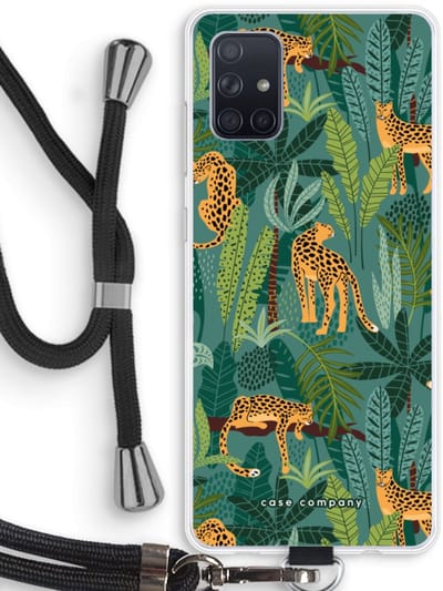 Case Company® - Hoesje met koord geschikt voor Samsung Galaxy A71 hoesje met Koord - Luipaard 2 - Telefoonhoesje met Zwart Koord - Bescherming aan alle Kanten en Over de Schermrand
