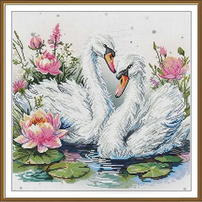 Borduurpakket Nova Sloboda - White Feather - Witte veer - met bedrukte achtergrond