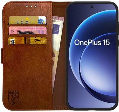 Rosso Element Geschikt voor OnePlus 15 | Wallet Book Case | Portemonnee Hoesje | 3 Pasjes | Magneetsluiting | Stand Functie | Bruin