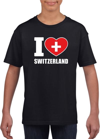 Zwart I love Switzerland / Zwitserland supporter shirt kinderen - Zwitsers shirt jongens en meisjes 110/116