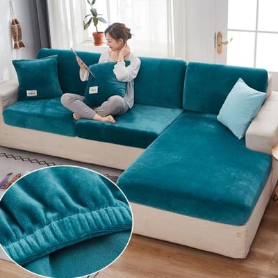 Fluwelen bankzithoes Kussenhoes Dikke jacquard Effen zachte stretch bankhoezen Funiture Protector enlarge size-5 meer blauwe kleur