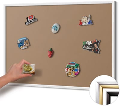 Wallfluent - Bruin Magneetbord in Stijlvolle Kleuren - 100 cm x 70 cm - Magneetbord met Witte Frame - Lichtbruine kleur - Magnetisch Bord voor aan de Wand - Magnetisch Bord Decoratief - Magneetbord met Effen Frame