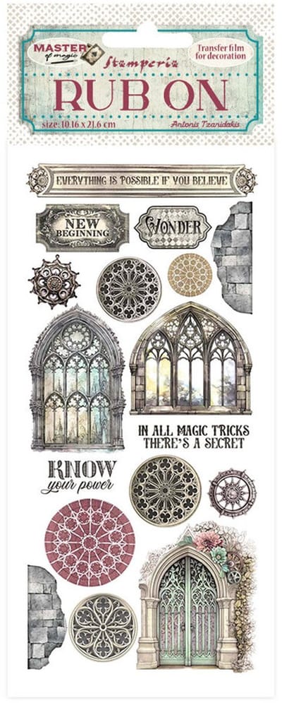 Stamperia - Master of Magic Rub-On 4x8,5 Inch Gothic Windows (DFLRB147)
