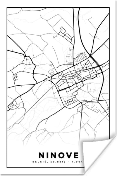Poster Stadskaart – Plattegrond – België – Zwart Wit – Ninove – Kaart - 120x180 cm XXL