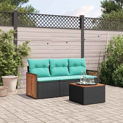 vidaXL - 4-delige - tuinbankset - met - kussens, - zwart - polyrotan