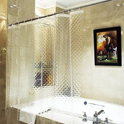 PromoHome Douchegordijn Waterdicht Schimmelbestendig 180x180 cm Transparant 3D Ruitpatroon Badgordijn met 12 Roestvrije Metalen Ringetjes en Haken - EVA Materiaal