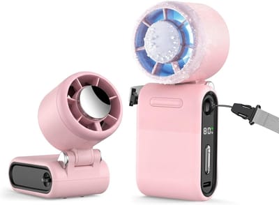 KZQ Draagbare 3-In-1 Hand- En Zakventilator Met IJskoeling En Led-Display, Oplaadbaar, Traploze Snelheid 1-100, 10 Uur Koeling, Voor Reizen, Buiten En Kamperen, Roze