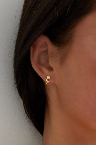 Oorbellen met tulpen – Oorstekers - Goudkleurig - Amsterdam - Stainless Steel – Nikkelvrij