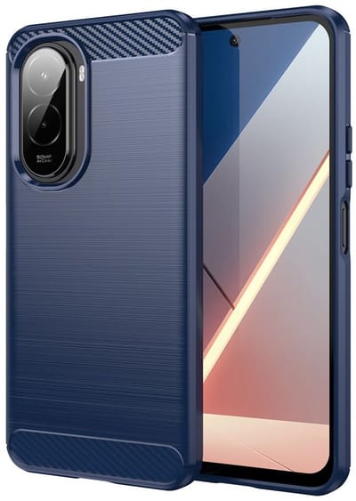 Geborsteld TPU Hoesje Geschikt voor Xiaomi Poco M7 | Beschermhoes | Back Cover | Flexibel TPU | Stijlvol Carbon | Dun | Blauw