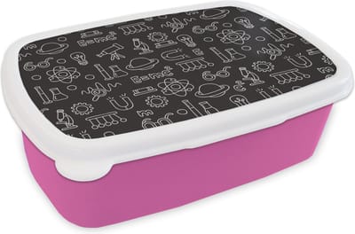 Broodtrommel Roze - Lunchbox - Brooddoos - Scheikunde - Symbool - Patronen - 18x12x6 cm - Kinderen - Meisje